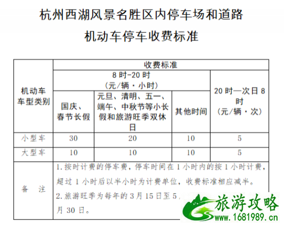 2021西湖景区旺季停车收费标准-限行信息 2021西湖景区旺季停车收费标准-限行信息