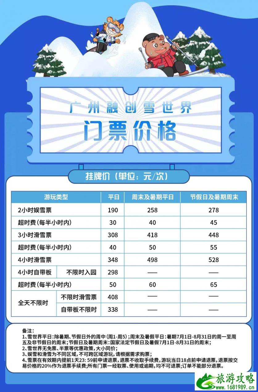 2022广州融创雪世界价目表最新
