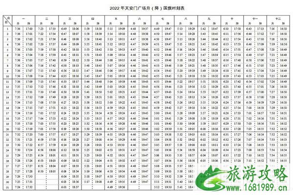 2022年北京天安门升旗降旗时间