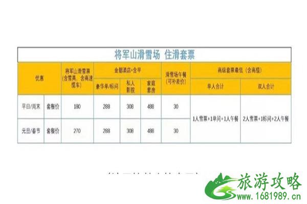 2022~2020将军山滑雪场价格表 酒店滑雪套票价格+租器具费用 2022~2020将军山滑雪场价格表 酒店滑雪套票价格+租器具费用