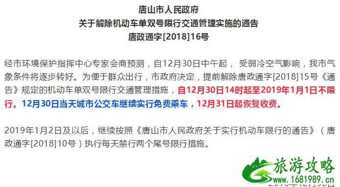 2022元旦期间唐山限行限号吗